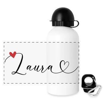 Laura Name Vorname Kalligrafieherz - Panorama Trinkflasche mit Deckel 500 ml - Weiß - Vorne
