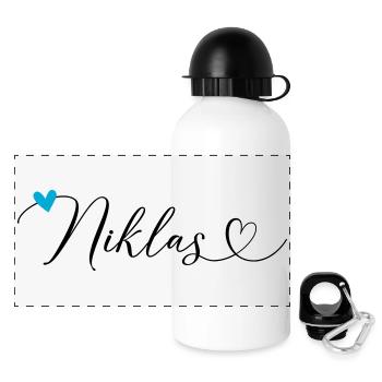 Niklas Name Vorname Kalligrafieherz - Panorama Trinkflasche mit Deckel 500 ml - Weiß - Vorne