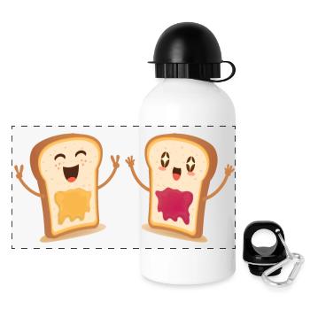 Toast (kawaii, joie) - Gourde panoramique avec couvercle 500 ml - blanc - Devant