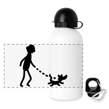 Gassi gehen Hund - Panorama Trinkflasche mit Deckel 500 ml - Weiß - Vorne