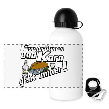 Fischbrötchen und Korn Spruch - Panorama Trinkflasche mit Deckel 500 ml - Weiß - Vorne