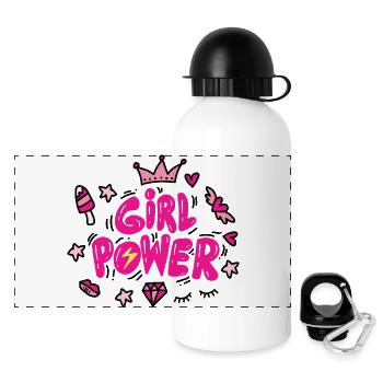 Girl Power Pink Neon Typografie - Panorama Trinkflasche mit Deckel 500 ml - Weiß - Vorne
