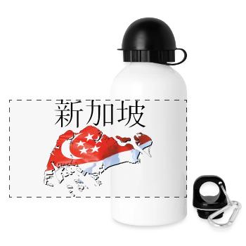 Singapur Flagge in der Singapur Landkarte SG - Panorama Trinkflasche mit Deckel 500 ml - Weiß - Vorne