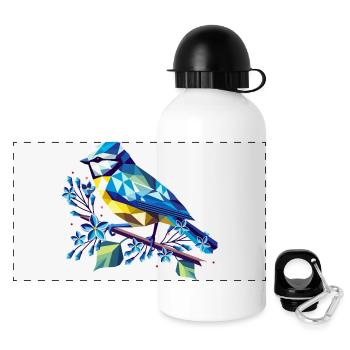 bezaubernde Blaumeise auf einem Fliederzweig - Panorama Trinkflasche mit Deckel 500 ml - Weiß - Vorne