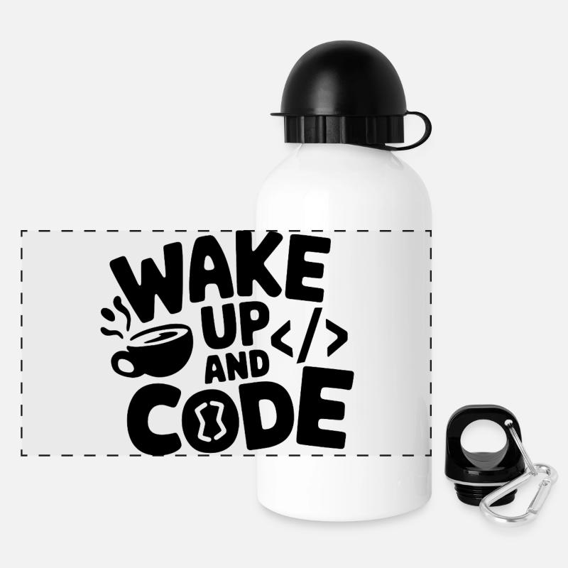 Aufwachen und Programmieren - Panorama Trinkflasche mit Deckel 500 ml - Weiß