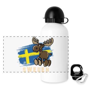 Sweden - Moose - Panorama Trinkflasche mit Deckel 500 ml - Weiß - Vorne
