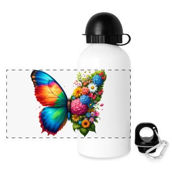 Bunter Schmetterling, von der Natur inspirierte Sommerstimmungen - Panorama Trinkflasche mit Deckel 500 ml - Weiß - Vorne