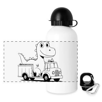 Dino de pompiers comme illustration vectorielle - Gourde panoramique avec couvercle 500 ml - blanc - Devant