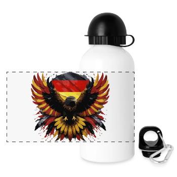 deutscher Adler Schwarz Rot Gold Flagge Adlerkopf - Panorama Trinkflasche mit Deckel 500 ml - Weiß - Vorne