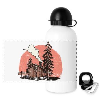 Cozy Forest Cabin Illustration - Panoramic Thermal Bottle with Lid 500 ml - white - Front