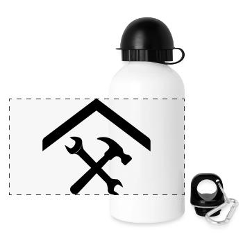 Hausmeister Handwerker – Hammer Schraubenschlüssel - Panorama Trinkflasche mit Deckel 500 ml - Weiß - Vorne