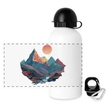 Surreale Berglandschaft – Bunte Naturkunst - Panorama Trinkflasche mit Deckel 500 ml - Weiß - Vorne