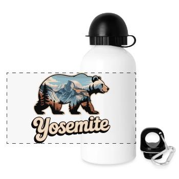 Yosemite Bär - Nationalpark Outdoor Design - Panorama Trinkflasche mit Deckel 500 ml - Weiß - Vorne