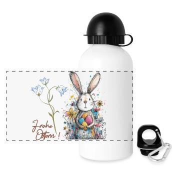 Osterhase mit bunten Eiern - Panorama Trinkflasche mit Deckel 500 ml - Weiß - Vorne