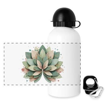 Pastellige Sukkulente Rosette - Panorama Trinkflasche mit Deckel 500 ml - Weiß - Vorne
