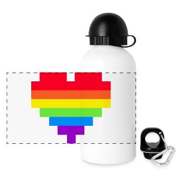 Pixel Heart Rainbow Flag - Panoramic Thermal Bottle with Lid 500 ml - white - Front