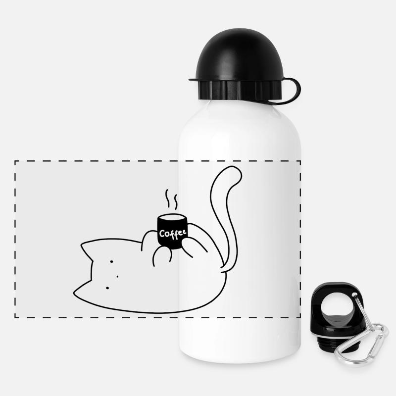 Cat Holding a Coffee Mug - Sticker - Panoramic Thermal Bottle with Lid 500 ml - white