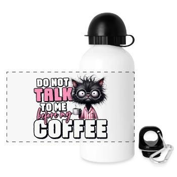 Chat du matin avec du café - Gourde panoramique avec couvercle 500 ml - blanc - Devant