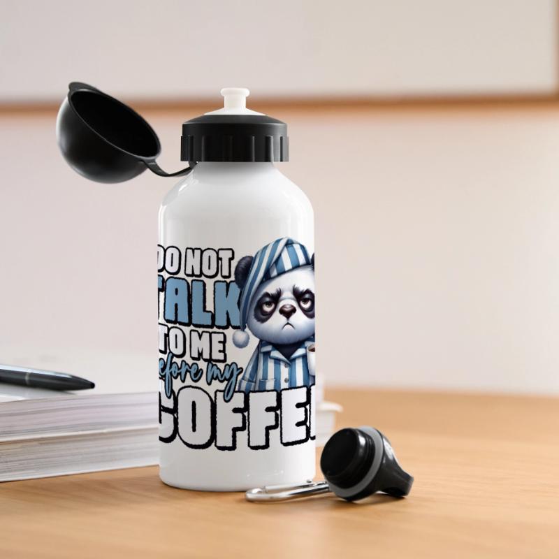 Grumpy panda bear with coffee Panoramic Thermal Bottle with Lid 500 ml