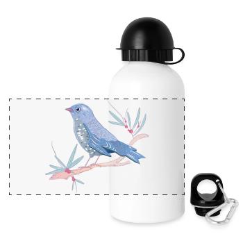 bläulicher Vogel mit Misteln im Winter Stimmung - Panorama Trinkflasche mit Deckel 500 ml - Weiß - Vorne