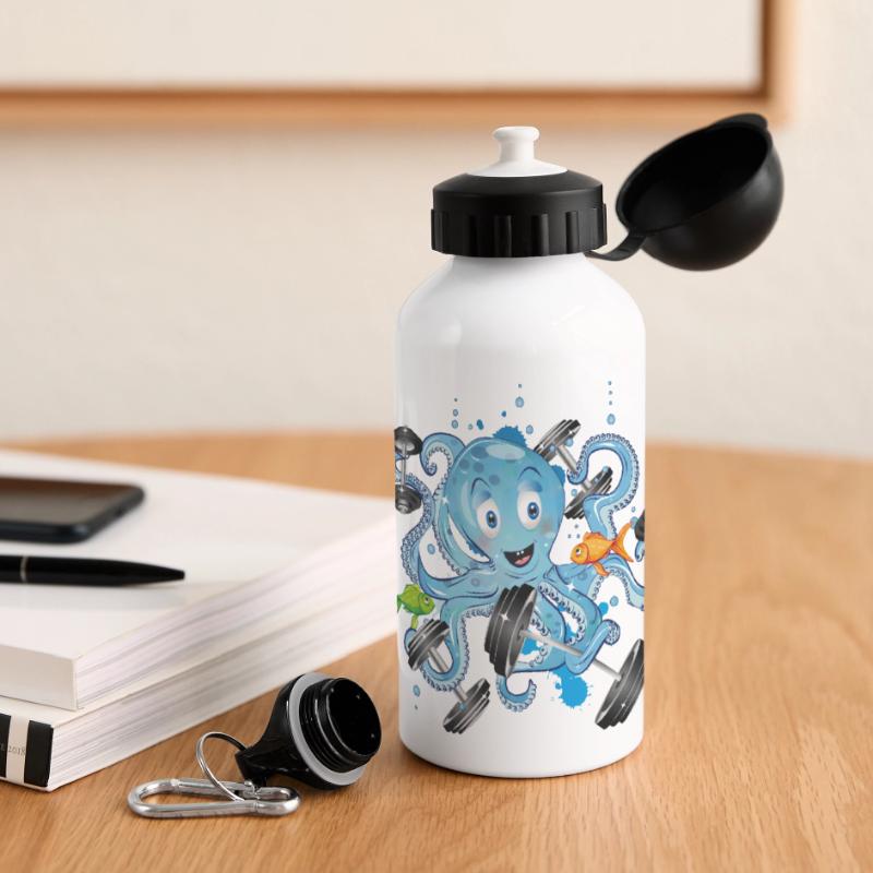 Bodybuilder octopus with dumbbells while exercising Panoramic Thermal Bottle with Lid 500 ml
