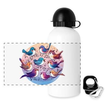Birds sing on sheet music - Panoramic Thermal Bottle with Lid 500 ml - white - Front