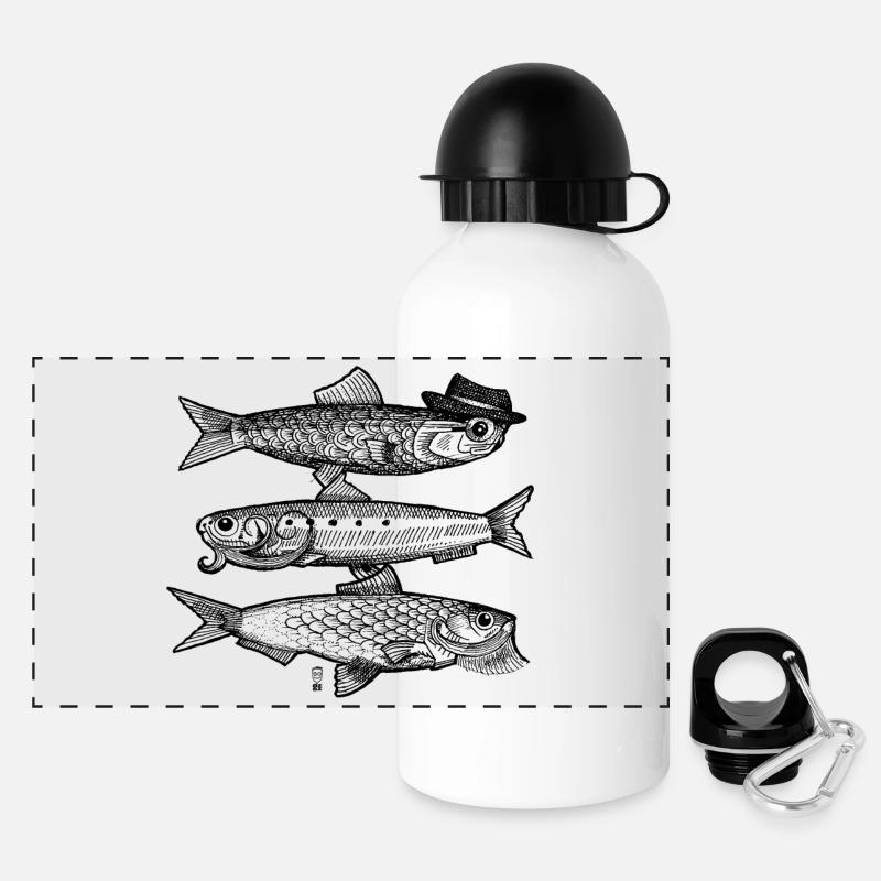 3 Fische - Panorama Trinkflasche mit Deckel 500 ml - Weiß