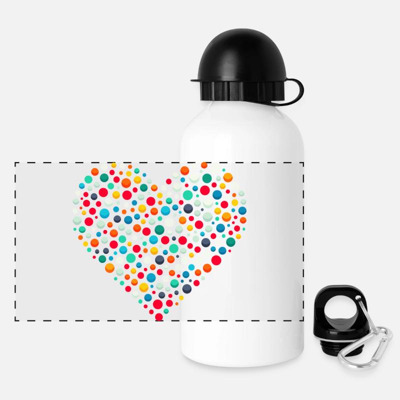 Fleckiges buntes Punkt-Herz-Mosaik - Panorama Trinkflasche mit Deckel 500 ml - Weiß