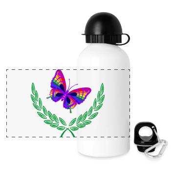 Schmetterling im grünen Lorbeerkranz - Panorama Trinkflasche mit Deckel 500 ml - Weiß - Vorne