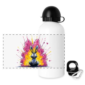 Knallbunter Hase Blitz - Panorama Trinkflasche mit Deckel 500 ml - Weiß - Vorne