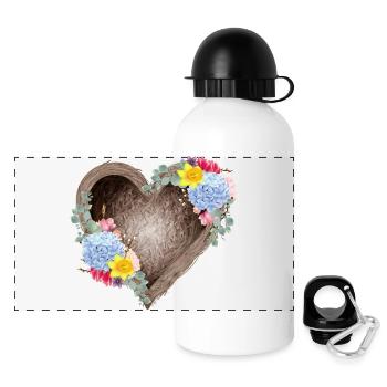 Herzförmiges Vogelnest mit Frühlingsblüten - Panorama Trinkflasche mit Deckel 500 ml - Weiß - Vorne