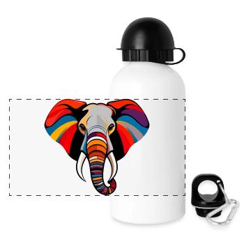 Bunter Elefantenkopf Kunst Pop Art Elefant Motiv - Panorama Trinkflasche mit Deckel 500 ml - Weiß - Vorne