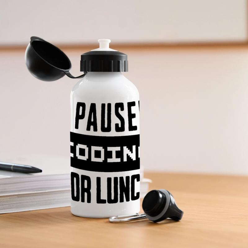 Nerd Coding , I Paused Coding for Lunch Panorama Trinkflasche mit Deckel 500 ml