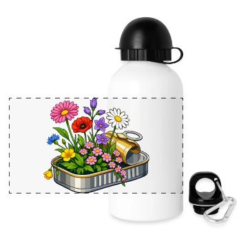 Colorful flowers in opened tin illustration - Panoramic Thermal Bottle with Lid 500 ml - white - Front