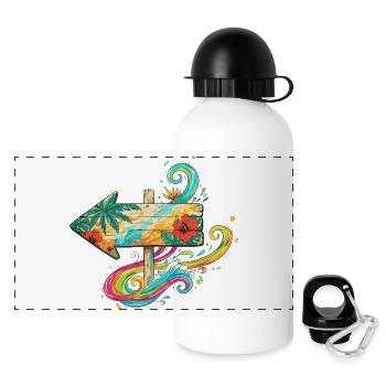 Tropischer Holzpfeil mit Farbenwellen - Panorama Trinkflasche mit Deckel 500 ml - Weiß - Vorne