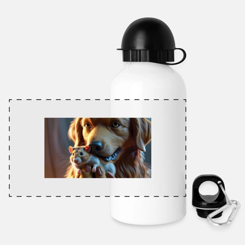 Chien détendu avec amitié hamster - Gourde panoramique avec couvercle 500 ml - blanc