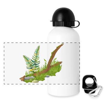 a piece of broken mossy branch at the edge of the forest - Panoramic Thermal Bottle with Lid 500 ml - white - Front