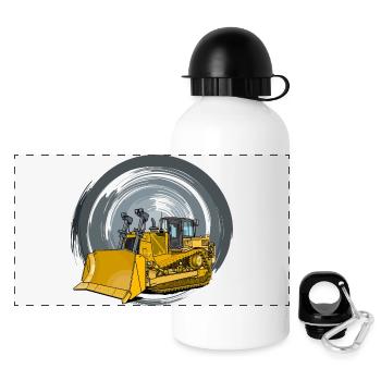 Bulldozer, Planierraupe, Kettenräumer - Panorama Trinkflasche mit Deckel 500 ml - Weiß - Vorne