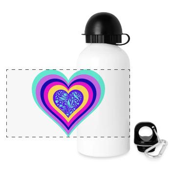 Buntes Herz mit Floralem Muster - Panorama Trinkflasche mit Deckel 500 ml - Weiß - Vorne