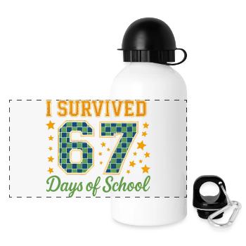 67 Tage Schule Überlebt - Panorama Trinkflasche mit Deckel 500 ml - Weiß - Vorne