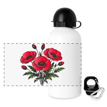 Mohnblüten Rot Floral Natur Design  - Panorama Trinkflasche mit Deckel 500 ml - Weiß - Vorne