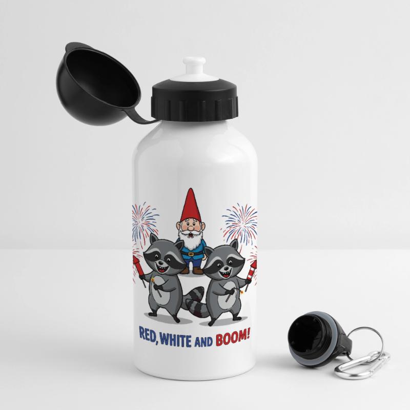 Raton laveur 4 juillet Feu d’artifice Gourde panoramique avec couvercle 500 ml