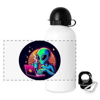 Alien bei der Arbeit - Panorama Trinkflasche mit Deckel 500 ml - Weiß - Vorne
