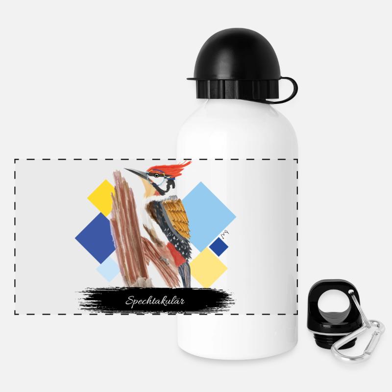 JvG Specht "Spechtakulär" - Panorama Trinkflasche mit Deckel 500 ml - Weiß