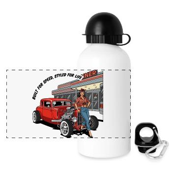 Hot Rod vintage et pin-up Girl Design - Gourde panoramique avec couvercle 500 ml - blanc - Devant