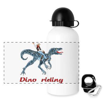 Illustration de l’aventurier Dino Rider - Gourde panoramique avec couvercle 500 ml - blanc - Devant