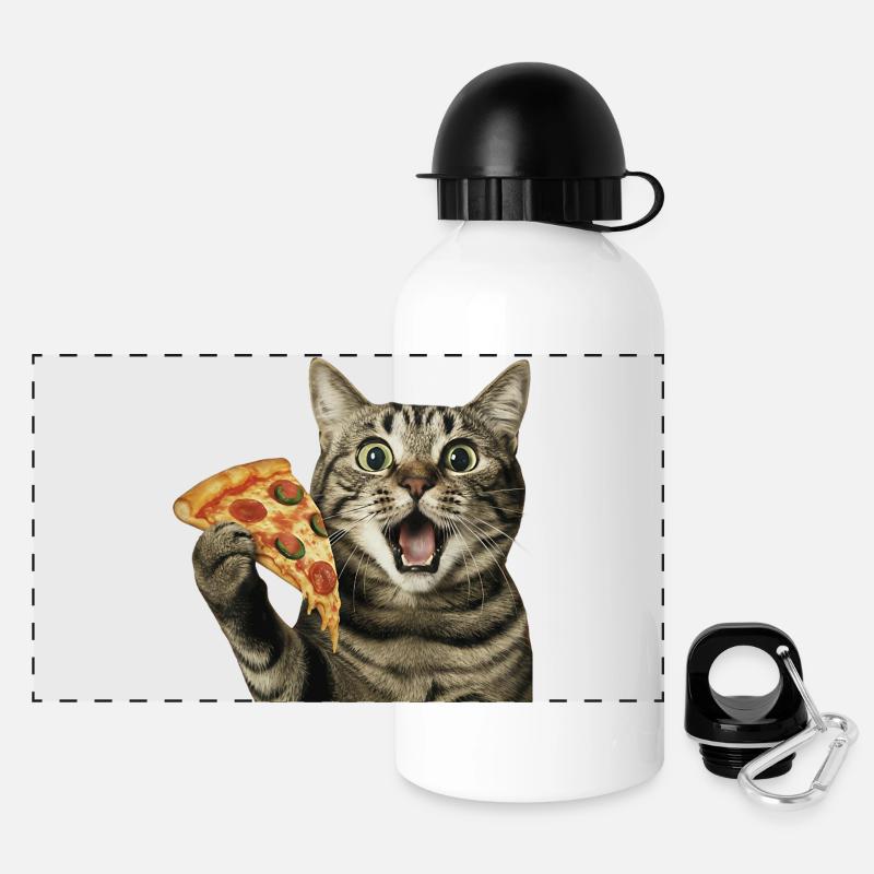Chat pizza - Gourde panoramique avec couvercle 500 ml - blanc