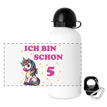 Anniversaire des enfants 5, Danse Drôle Licorne - Gourde panoramique avec couvercle 500 ml - blanc - Devant