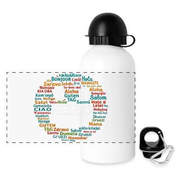 Beginnen Sie mit Hello Different World Language Learning - Panorama Trinkflasche mit Deckel 500 ml - Weiß - Vorne