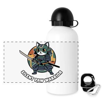 Stiller Pfoten Samurai-Krieger Katze - Panorama Trinkflasche mit Deckel 500 ml - Weiß - Vorne